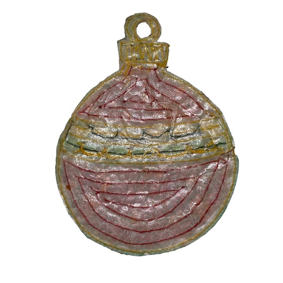 Vintage Sequined Beaded Christmas Red Round Ornament Hand Made Stocking Garments - Picture 2 of 4